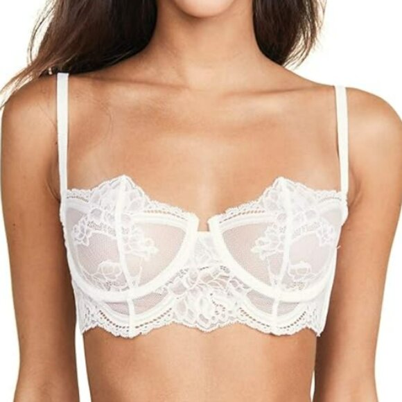 Natori Vow Longline Sheer Floral Lacey Convertible Balconette Bra in White - NWT - Picture 1 of 17